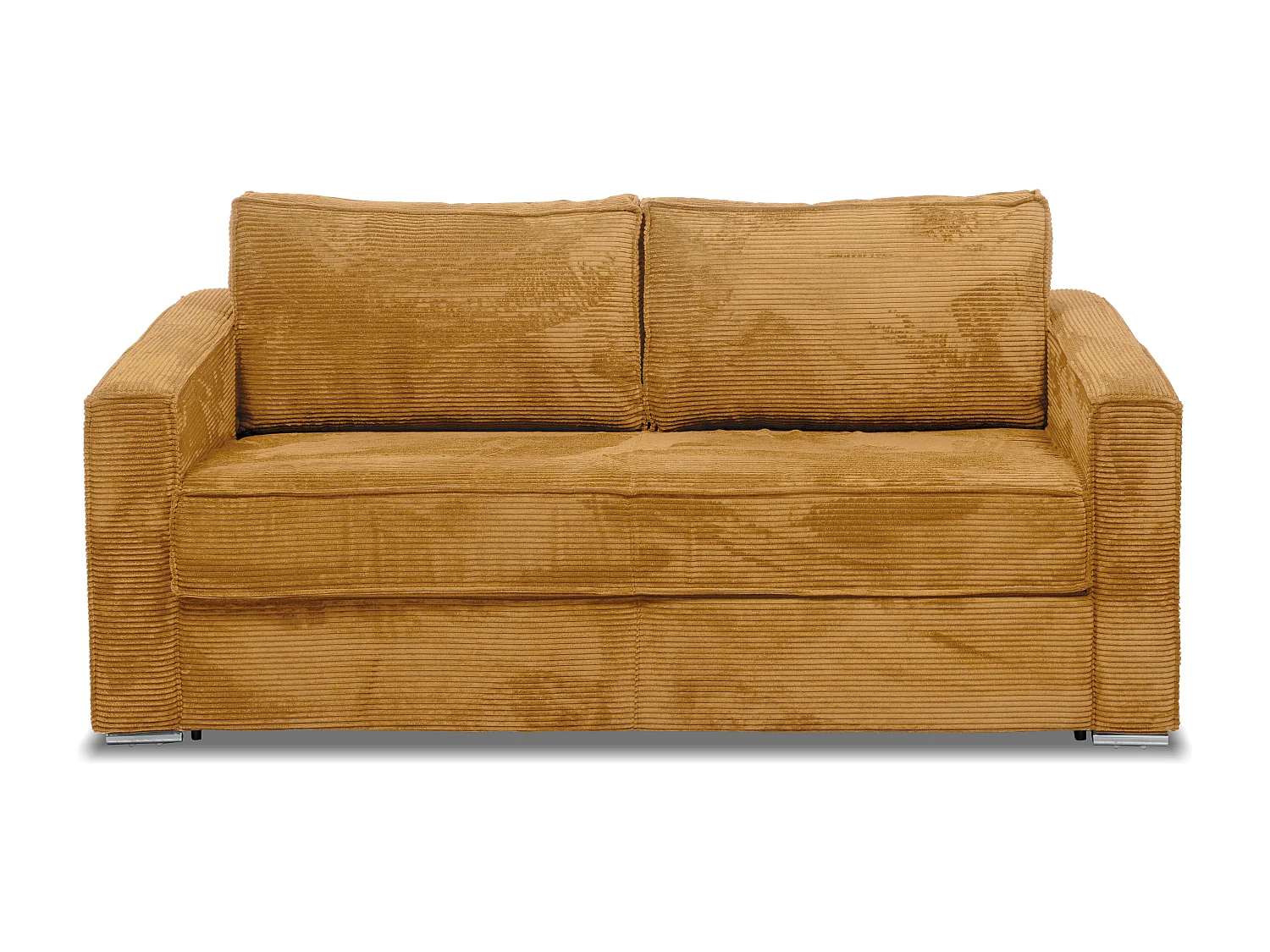 Canapé 4 places convertible express en velours côtelé jaune moutarde - Couchage à lattes larges 160 cm - Matelas 22 cm avec mémoire de forme LORETO