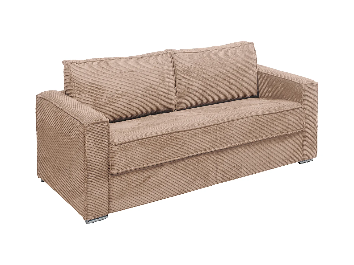 Canapé 4 places convertible express en velours côtelé taupe - Couchage à lattes larges 160 cm - Matelas 18 cm LORETO