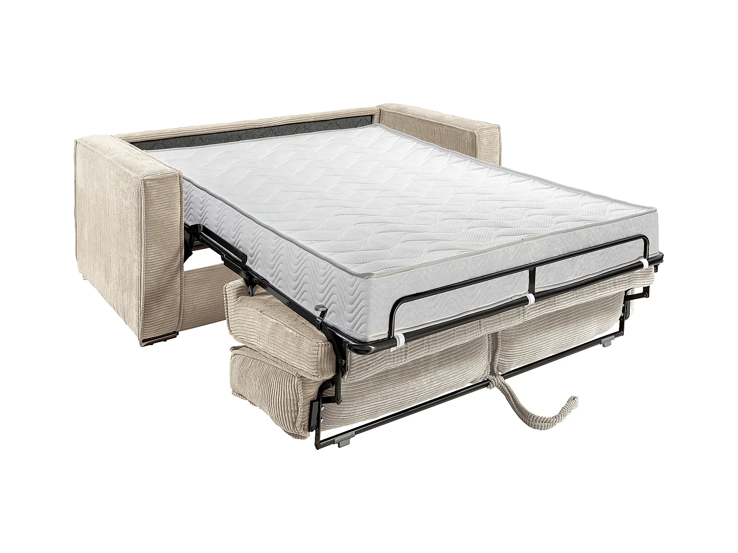 Canapé 4 places convertible express en velours côtelé taupe - Couchage à lattes larges 160 cm - Matelas 18 cm LORETO