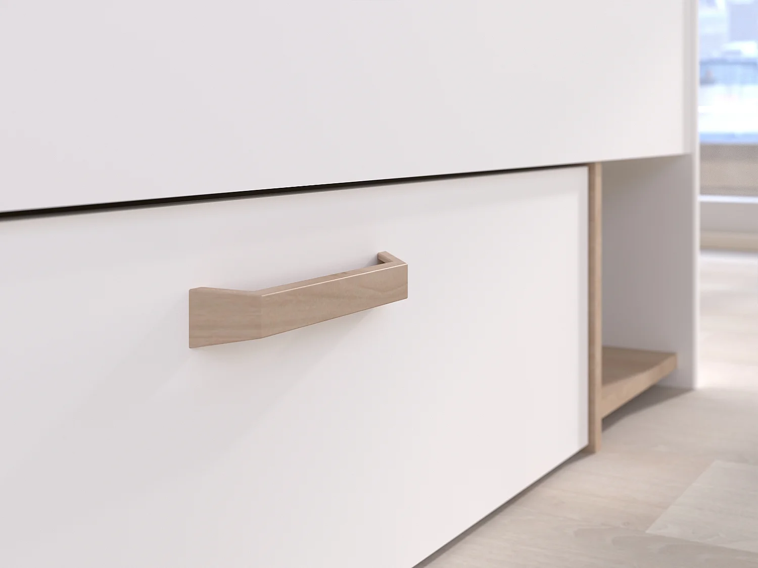 Letto 140 x 190/200 cm Con vani portaoggetti Bianco e Naturale - KINSELIA