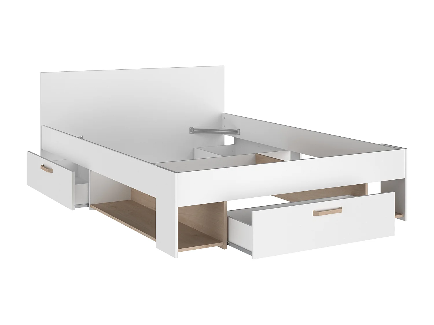 Seng 140 x 190/200 cm med opbevaringsplads - Hvid og natur - KINSELIA