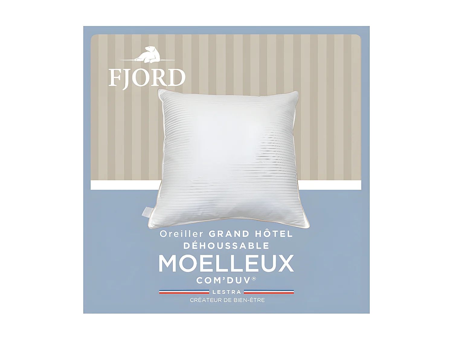 Oreiller "Fjord Grand Hotel" déhoussable Moelleux Com'Duv Satin de coton rayé Lestra