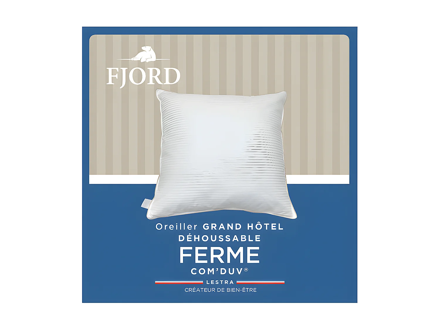 Oreiller "Fjord Grand Hotel" déhoussable Ferme Com'Duv Satin de coton rayé Lestra