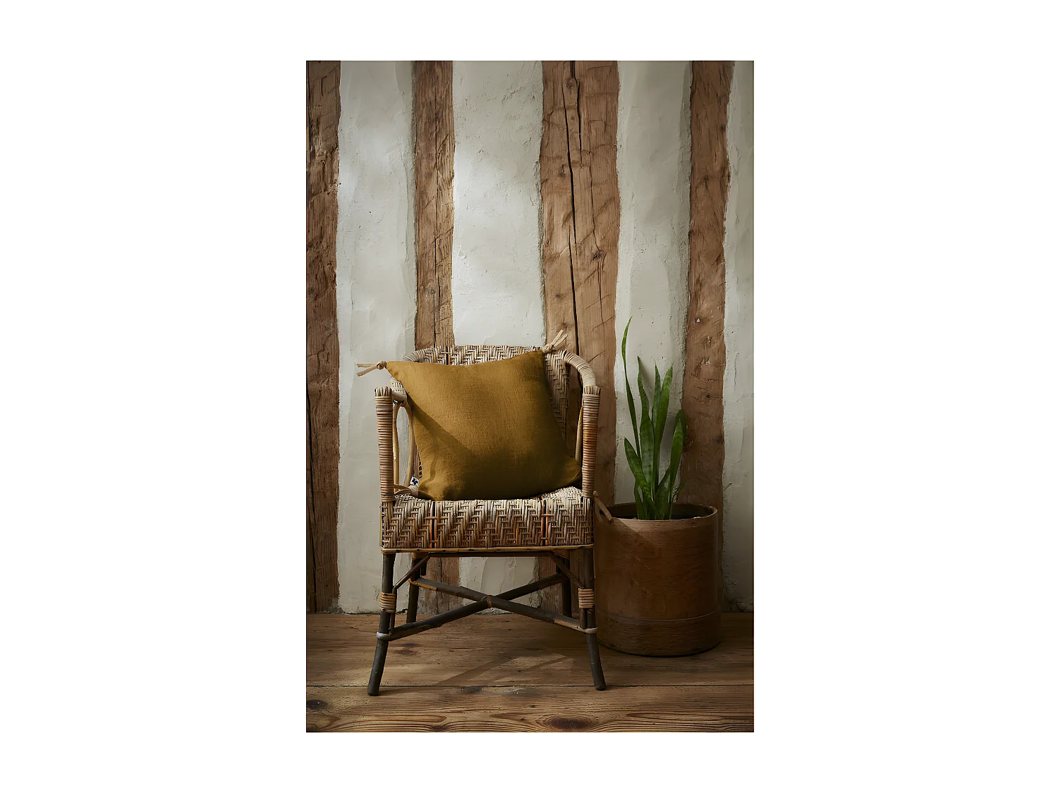 Coussin déhoussable avec pompons "Soline" Lin lavé 45 x 45 cm