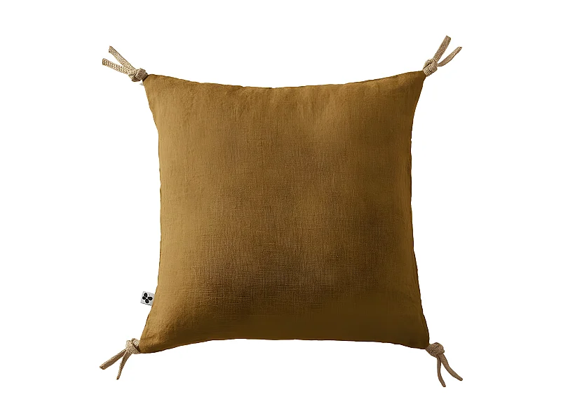 Coussin déhoussable avec pompons "Soline" Lin lavé 45 x 45 cm