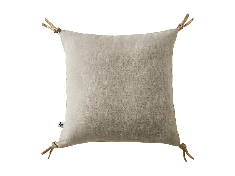 Coussin déhoussable avec pompons "Soline" Lin lavé 45 x 45 cm