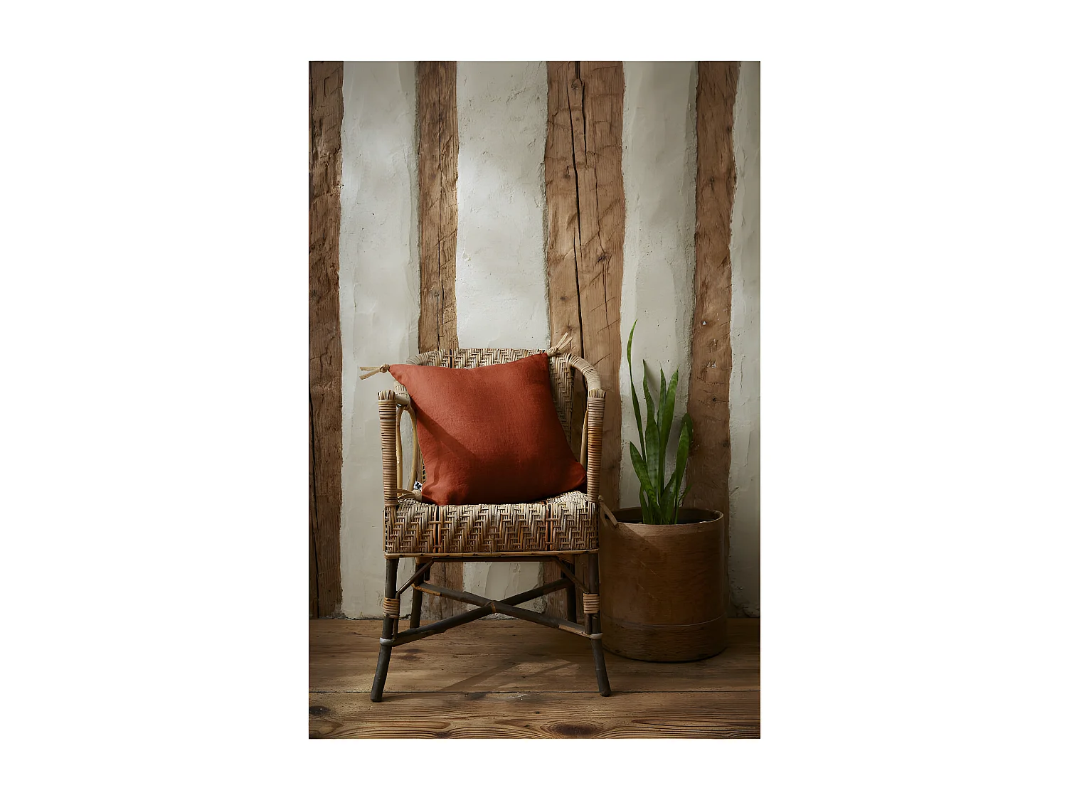 Coussin déhoussable avec pompons "Soline" Lin lavé 45 x 45 cm