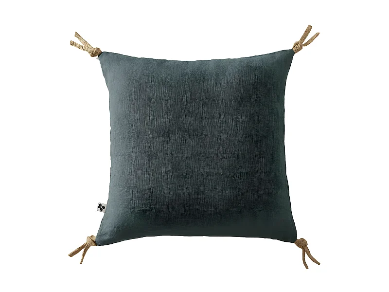 Coussin déhoussable avec pompons "Soline" Lin lavé 45 x 45 cm