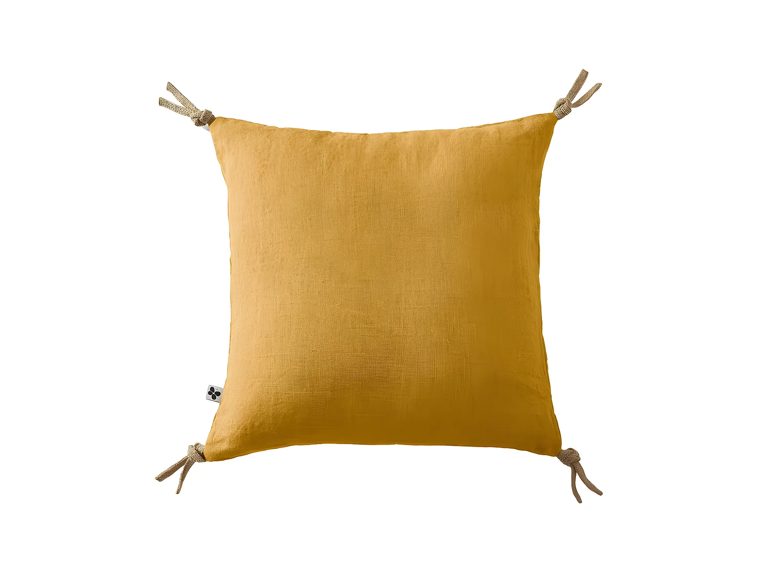 Coussin déhoussable avec pompons "Soline" Lin lavé 45 x 45 cm