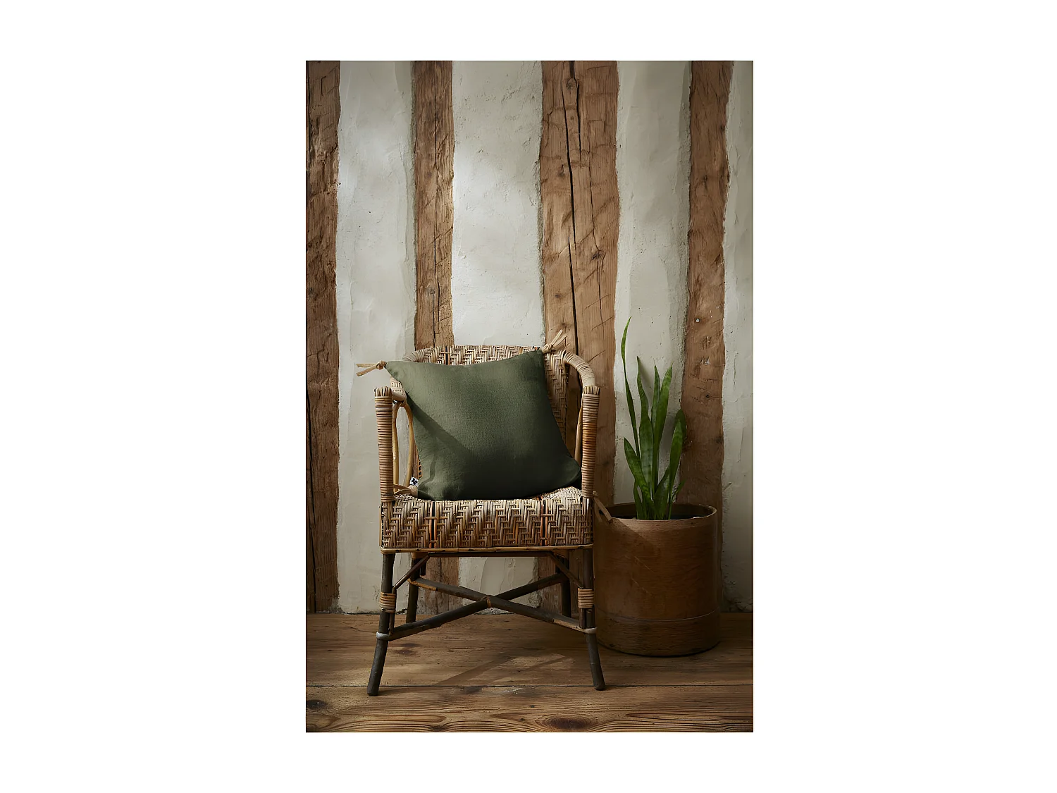 Coussin déhoussable avec pompons "Soline" Lin lavé 45 x 45 cm