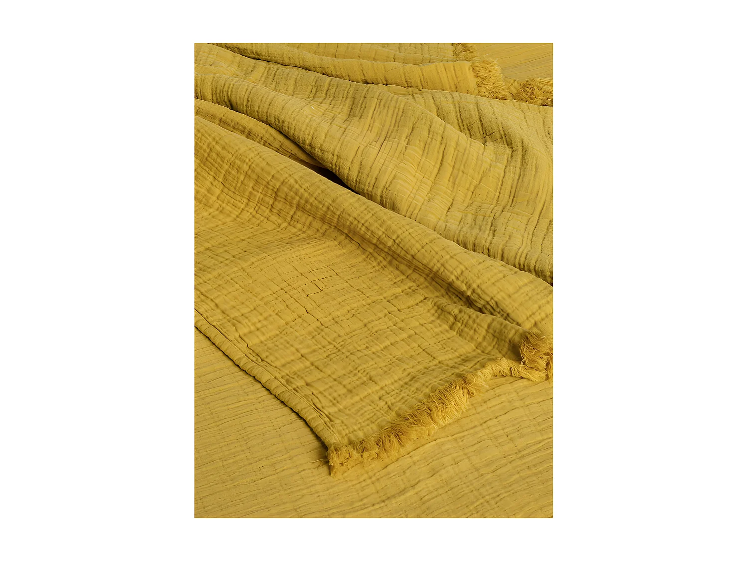 Couvre lit à franges "Brehat" Gaze de Coton stonewashed Toison d'or