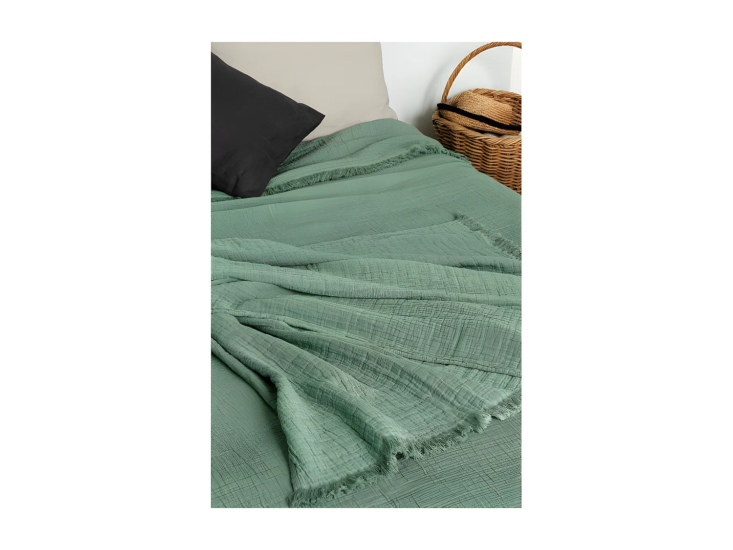 Couvre lit à franges "Brehat" Gaze de Coton stonewashed Toison d'or