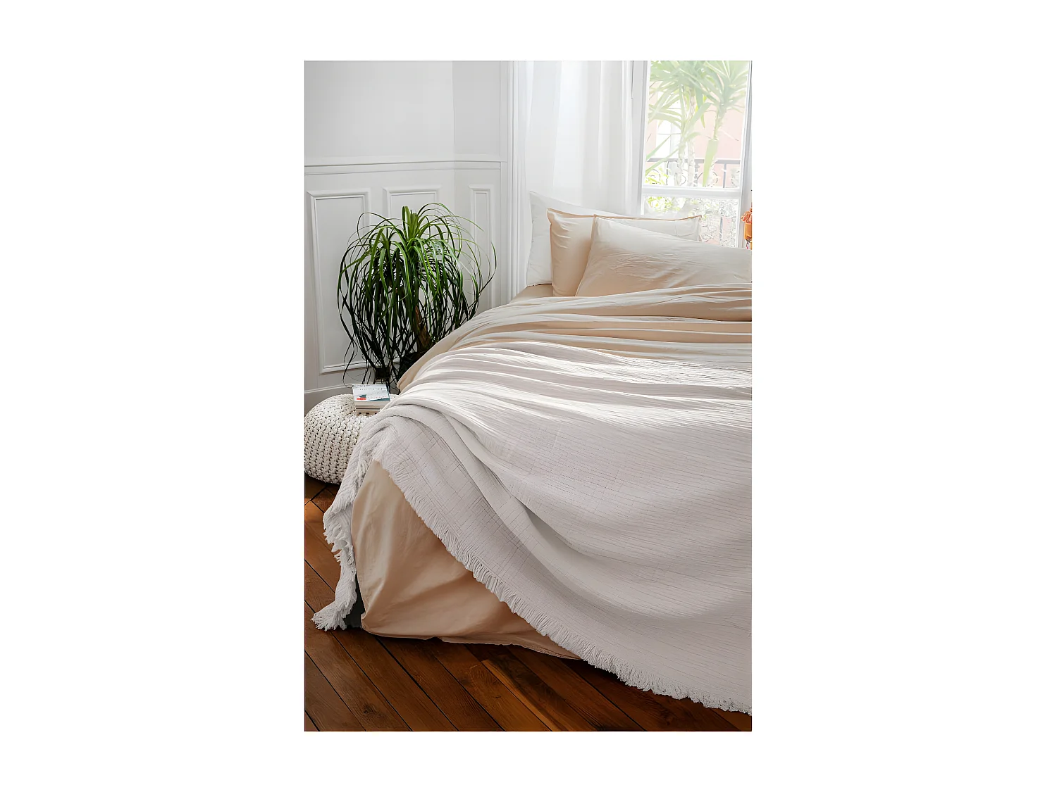 Couvre lit à franges "Brehat" Gaze de Coton stonewashed Toison d'or