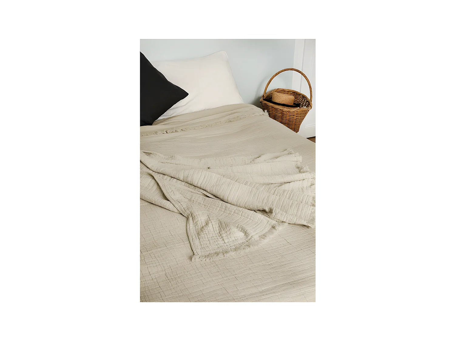 Couvre lit à franges "Brehat" Gaze de Coton stonewashed Toison d'or