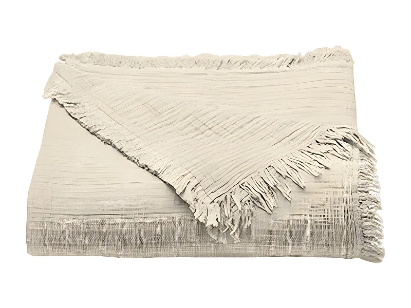 Couvre lit à franges "Brehat" Gaze de Coton stonewashed Toison d'or