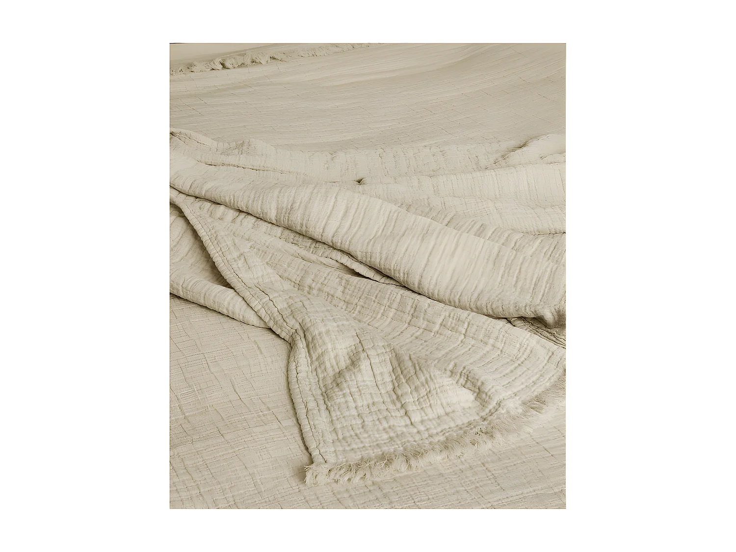 Couvre lit à franges "Brehat" Gaze de Coton stonewashed Toison d'or