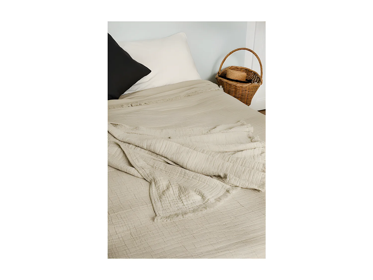 Couvre lit à franges "Brehat" Gaze de Coton stonewashed Toison d'or