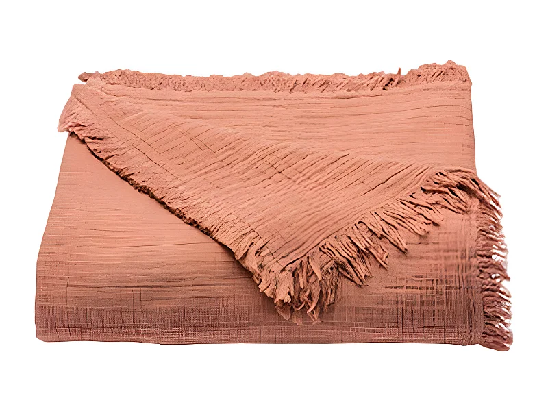 Couvre lit à franges "Brehat" Gaze de Coton stonewashed Toison d'or