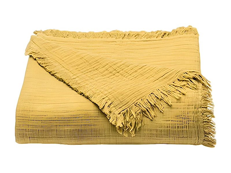 Couvre lit à franges "Brehat" Gaze de Coton stonewashed Toison d'or