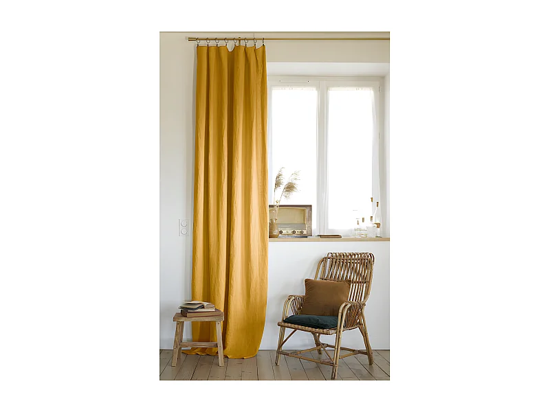 Rideau ajustable + 8 anneaux pince "Soline" 140 x 270 cm Lin lavé