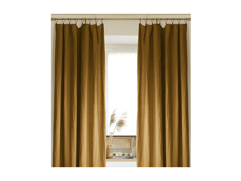 Lot de 2 rideaux ajustable + 8 anneaux pince "Soline" 140 x 270 cm Lin lavé