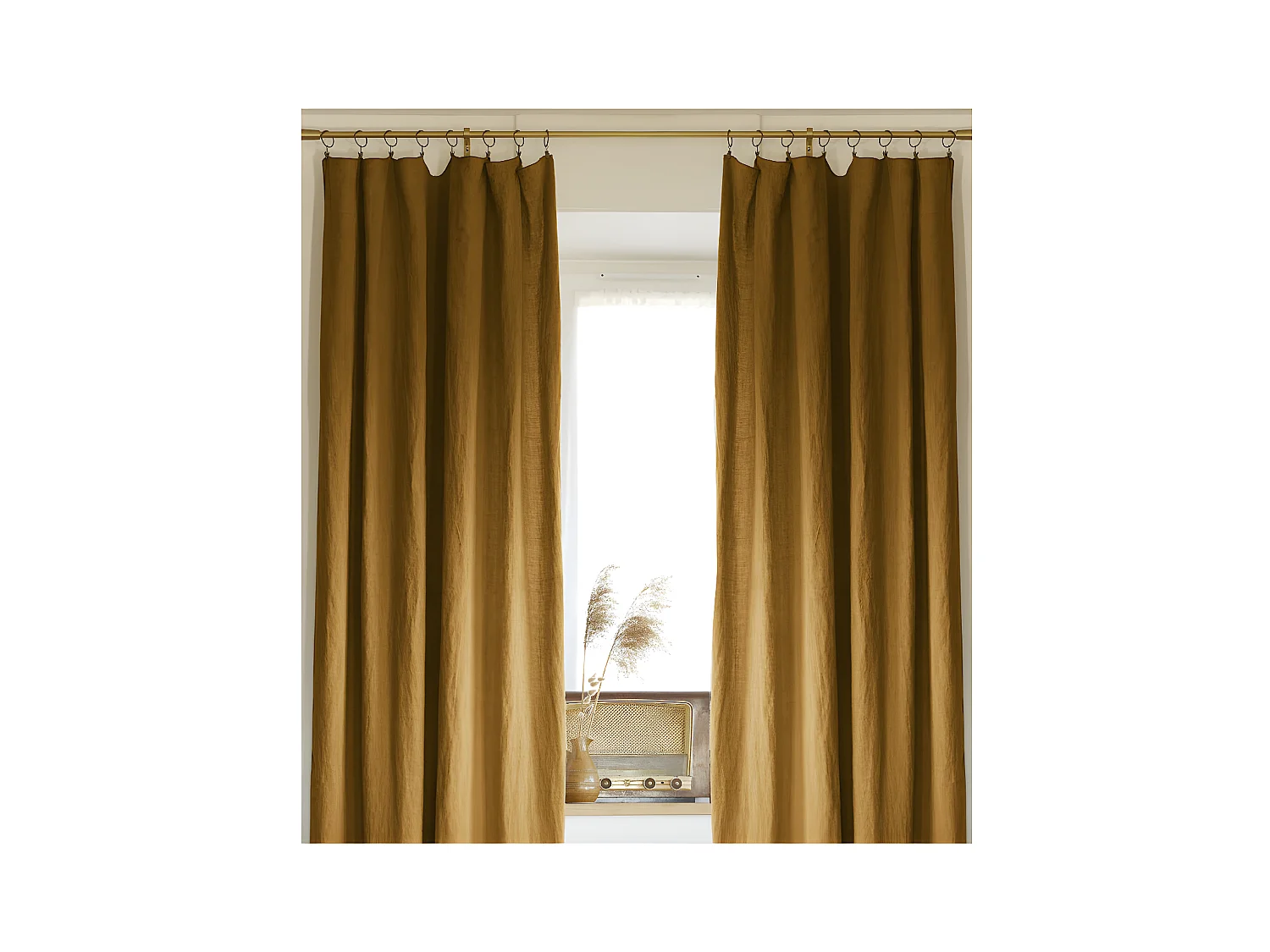Lot de 2 rideaux ajustable + 8 anneaux pince "Soline" 140 x 270 cm Lin lavé