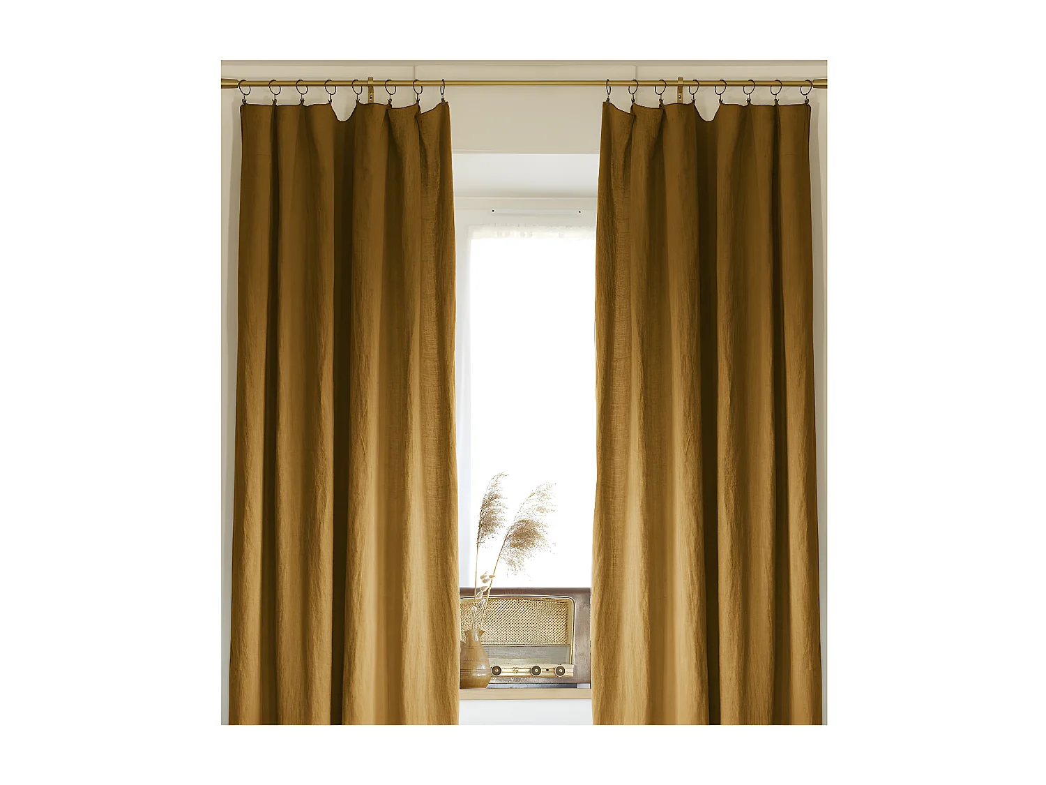 Lot de 2 rideaux ajustables + 8 anneaux pince "Soline" 140 x 270 cm Lin lavé