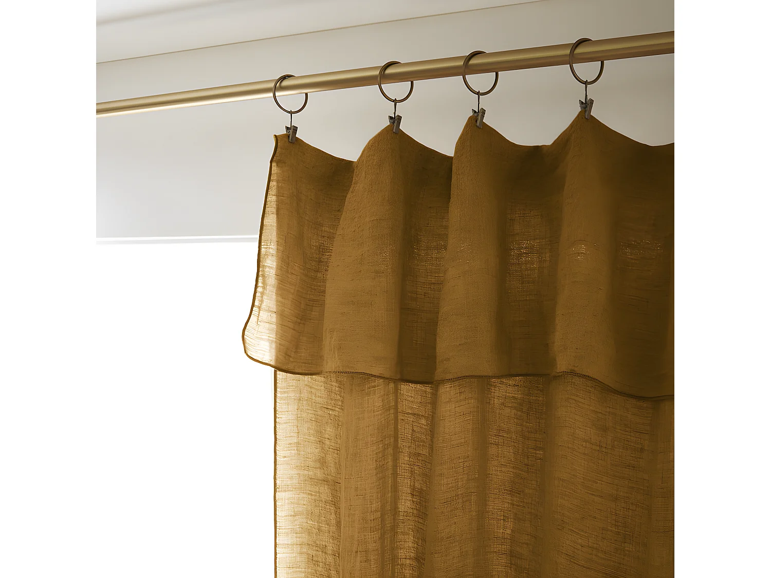 Lot de 2 rideaux ajustables + 8 anneaux pince "Soline" 140 x 270 cm Lin lavé