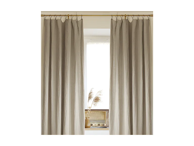 Lot de 2 rideaux ajustable + 8 anneaux pince "Soline" 140 x 270 cm Lin lavé