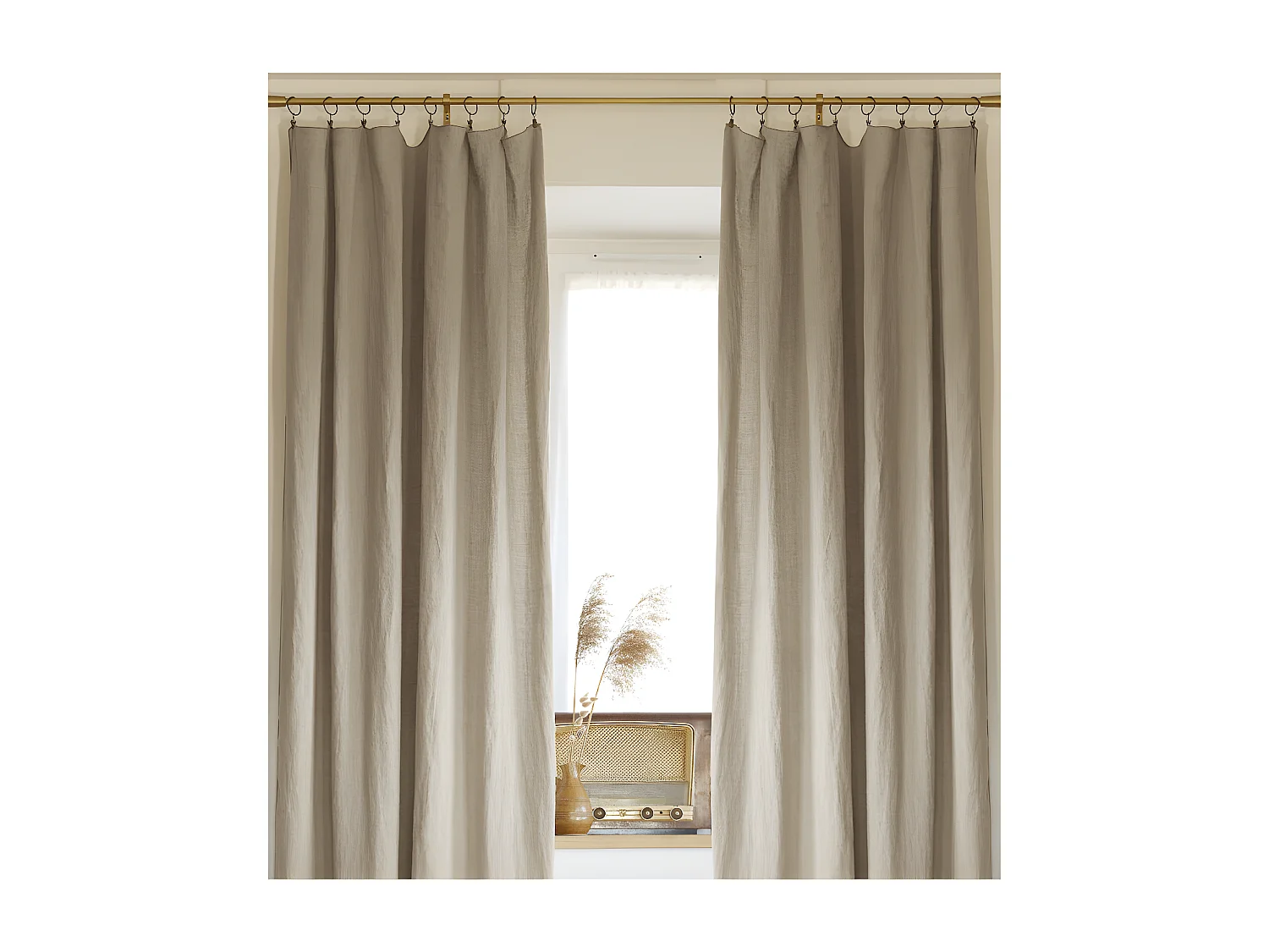 Lot de 2 rideaux ajustable + 8 anneaux pince "Soline" 140 x 270 cm Lin lavé