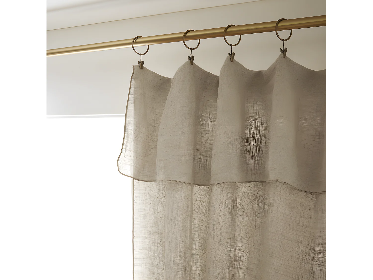 Lot de 2 rideaux ajustable + 8 anneaux pince "Soline" 140 x 270 cm Lin lavé