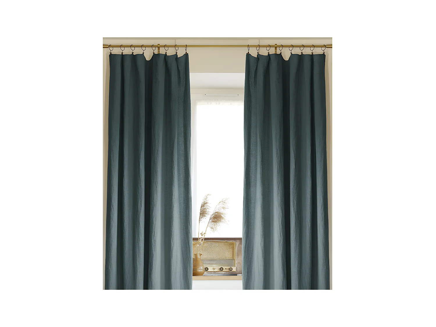 Lot de 2 rideaux ajustable + 8 anneaux pince "Soline" 140 x 270 cm Lin lavé