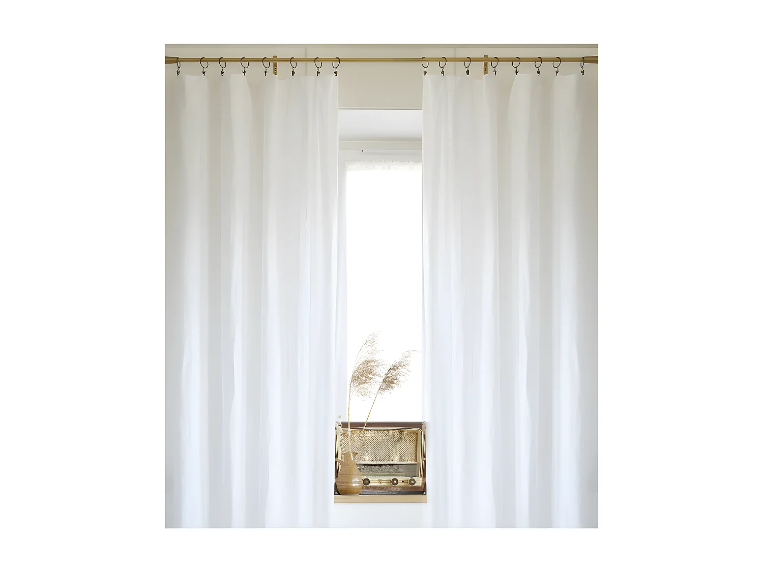 Lot de 2 rideaux ajustables + 8 anneaux pince "Soline" 140 x 270 cm Lin lavé