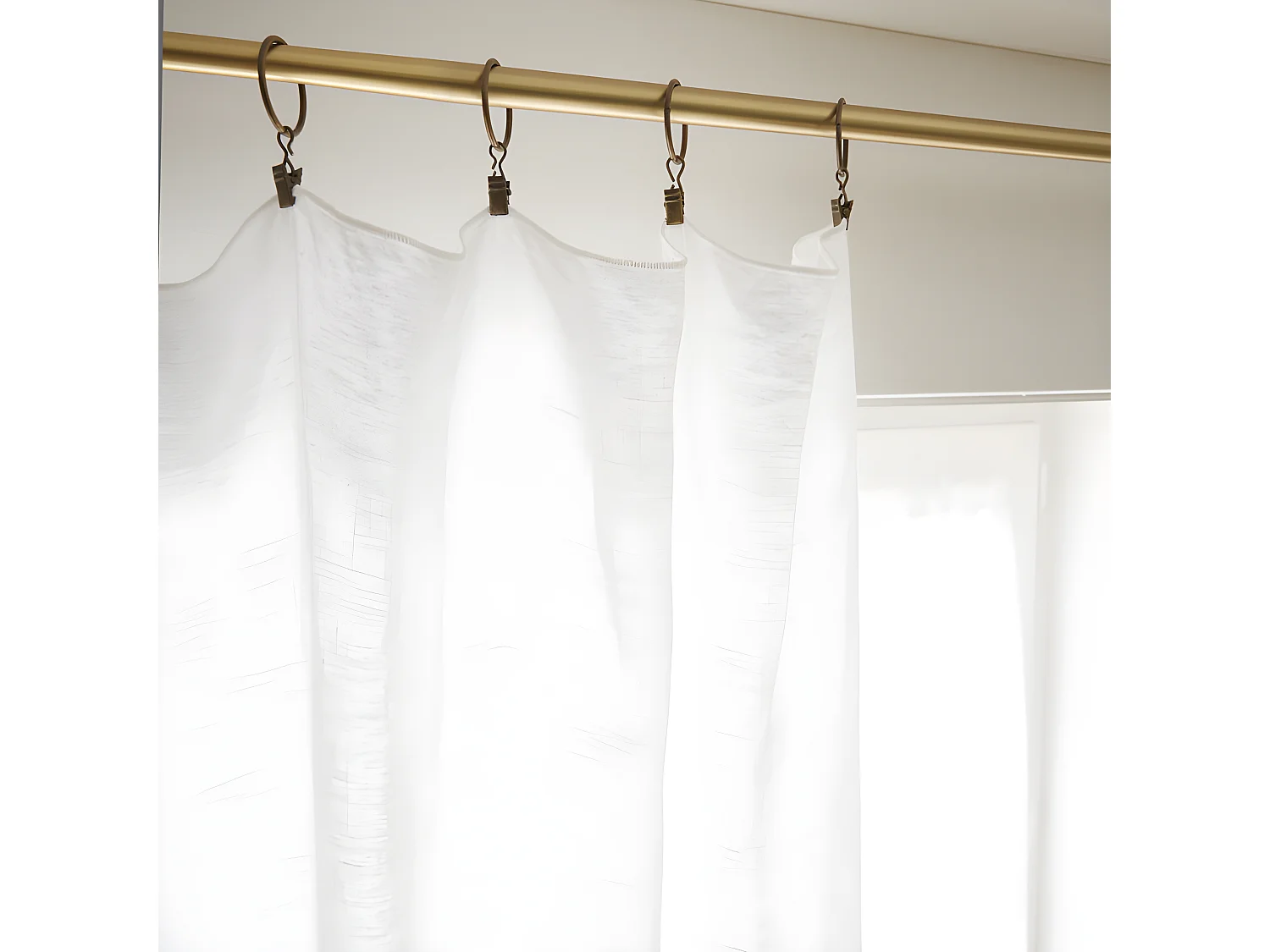 Lot de 2 rideaux ajustables + 8 anneaux pince "Soline" 140 x 270 cm Lin lavé