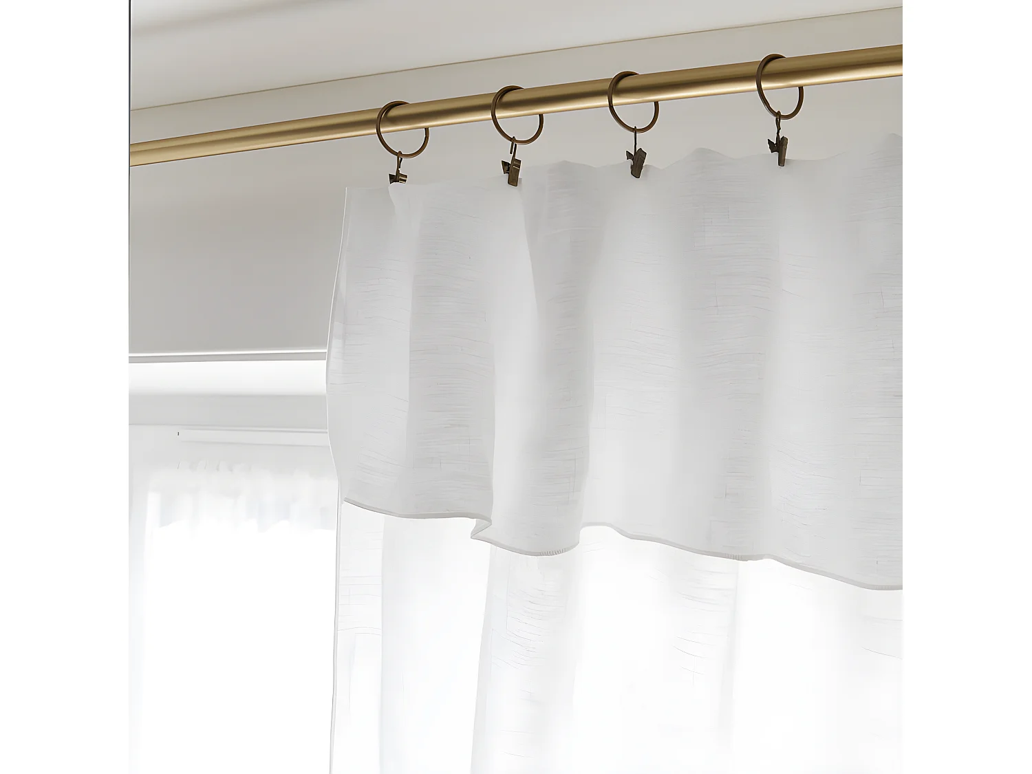 Lot de 2 rideaux ajustables + 8 anneaux pince "Soline" 140 x 270 cm Lin lavé