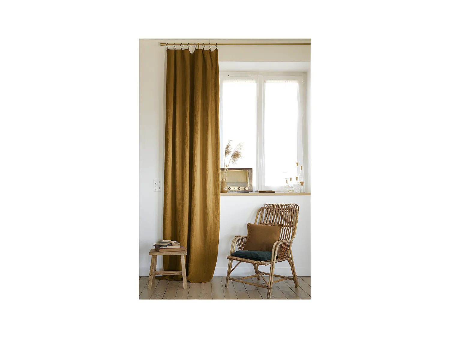 Rideau ajustable + 8 anneaux pince "Soline" 140 x 270 cm Lin lavé