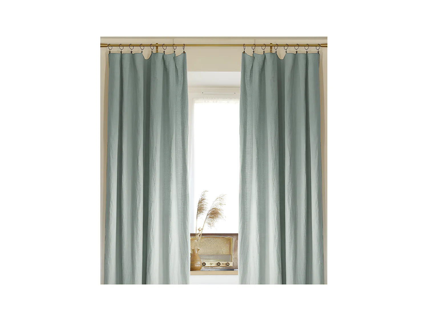 Lot de 2 rideaux ajustable + 8 anneaux pince "Soline" 140 x 270 cm Lin lavé