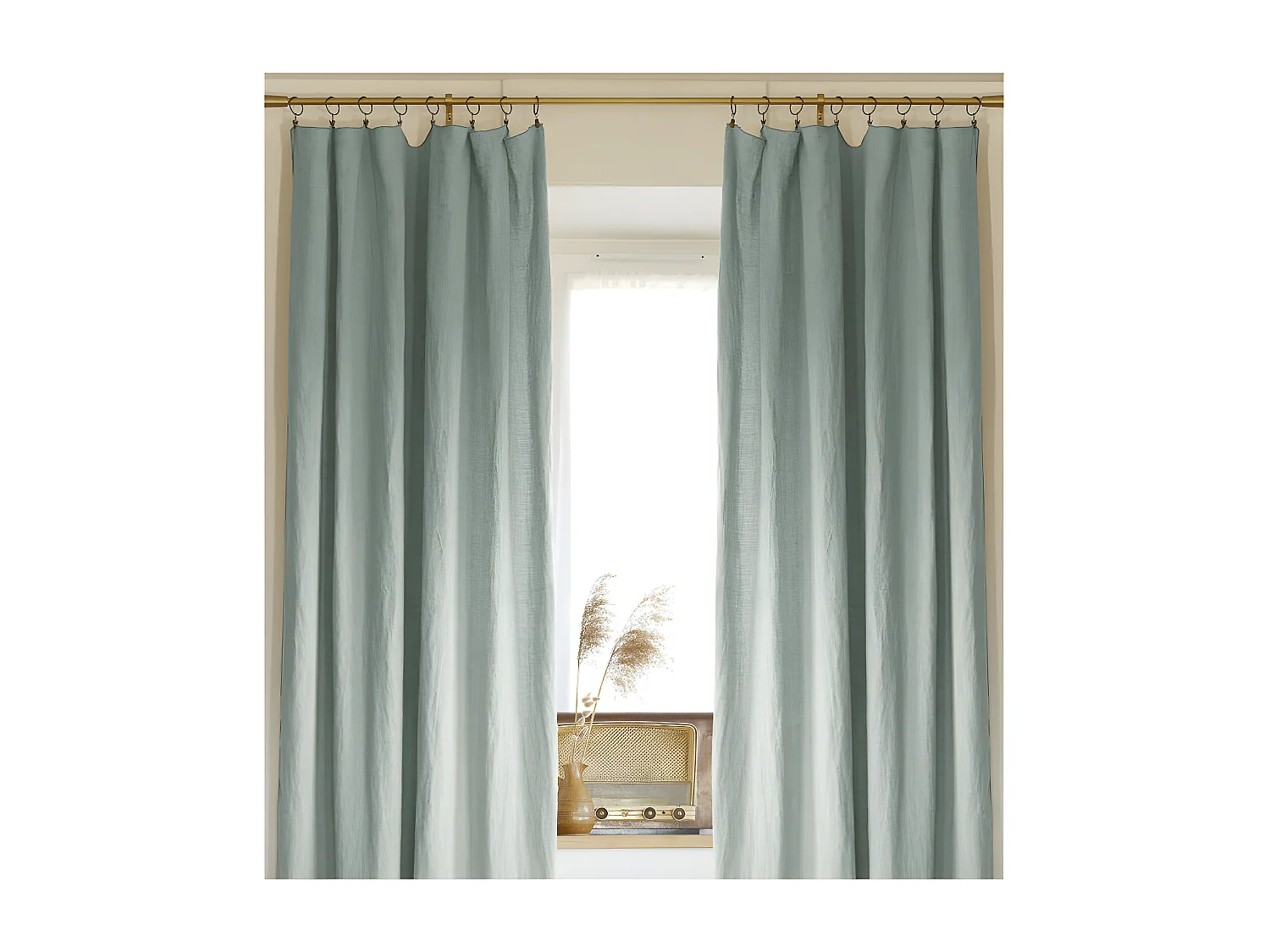 Lot de 2 rideaux ajustables + 8 anneaux pince "Soline" 140 x 270 cm Lin lavé