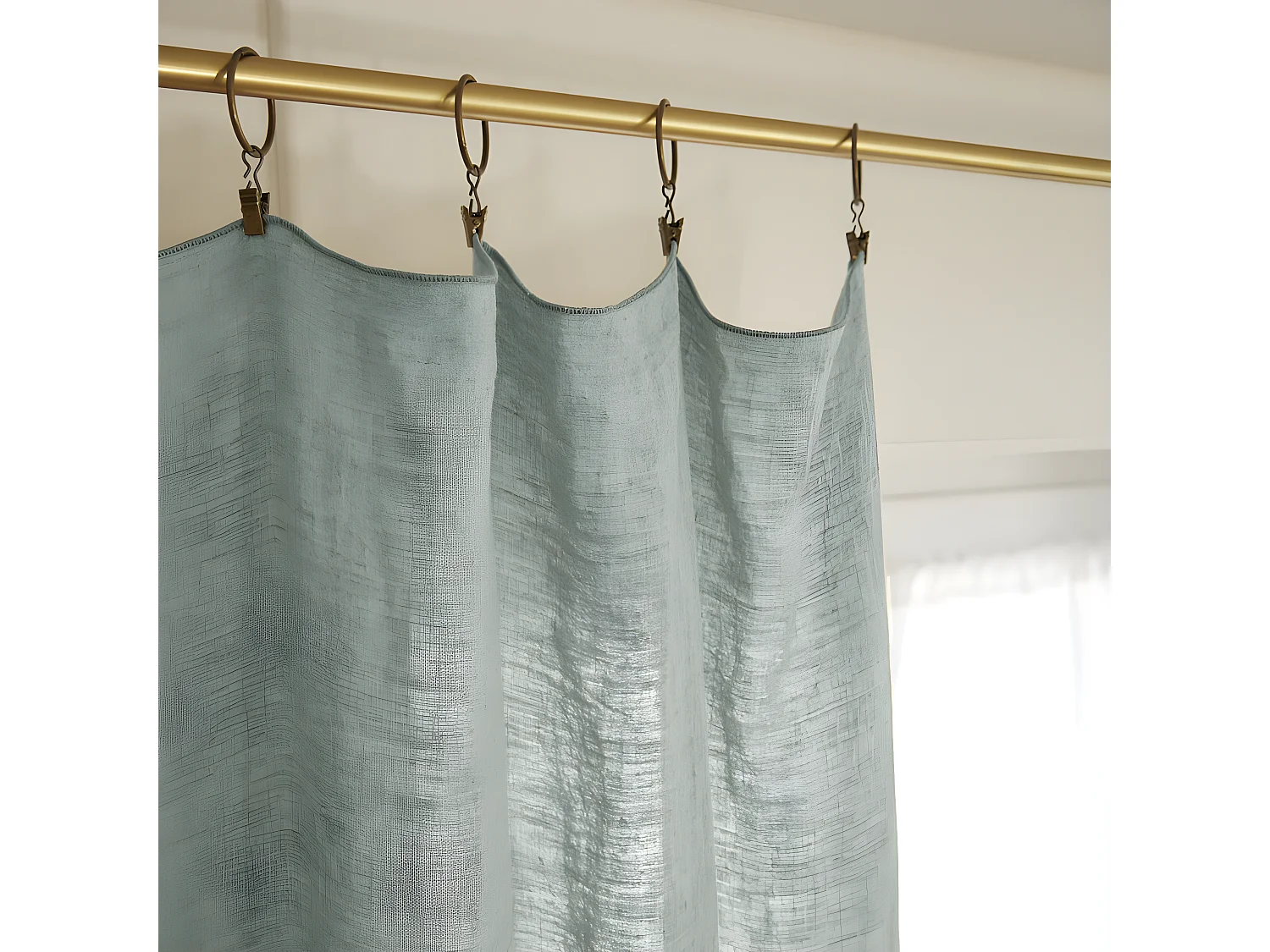 Lot de 2 rideaux ajustables + 8 anneaux pince "Soline" 140 x 270 cm Lin lavé