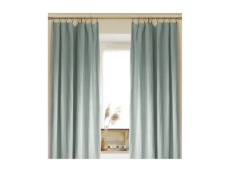 Lot de 2 rideaux ajustables + 8 anneaux pince "Soline" 140 x 270 cm Lin lavé