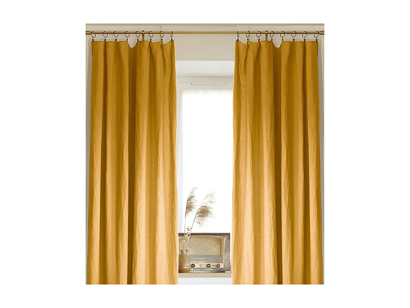 Lot de 2 rideaux ajustable + 8 anneaux pince "Soline" 140 x 270 cm Lin lavé