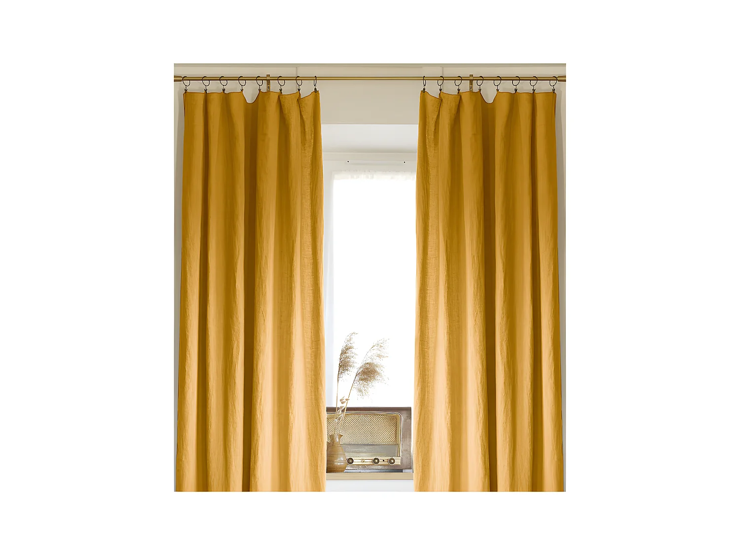 Lot de 2 rideaux ajustable + 8 anneaux pince "Soline" 140 x 270 cm Lin lavé