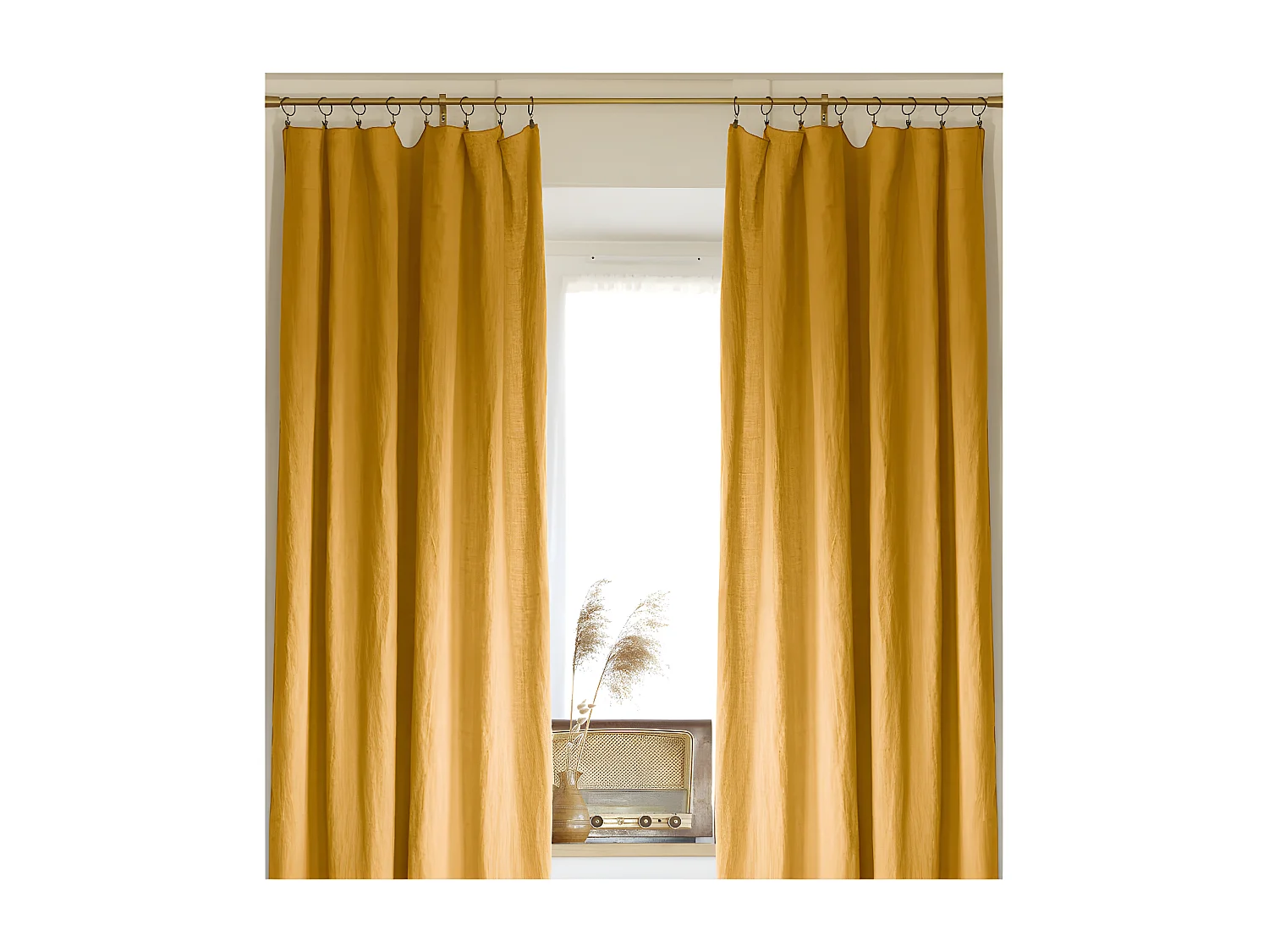 Lot de 2 rideaux ajustables + 8 anneaux pince "Soline" 140 x 270 cm Lin lavé