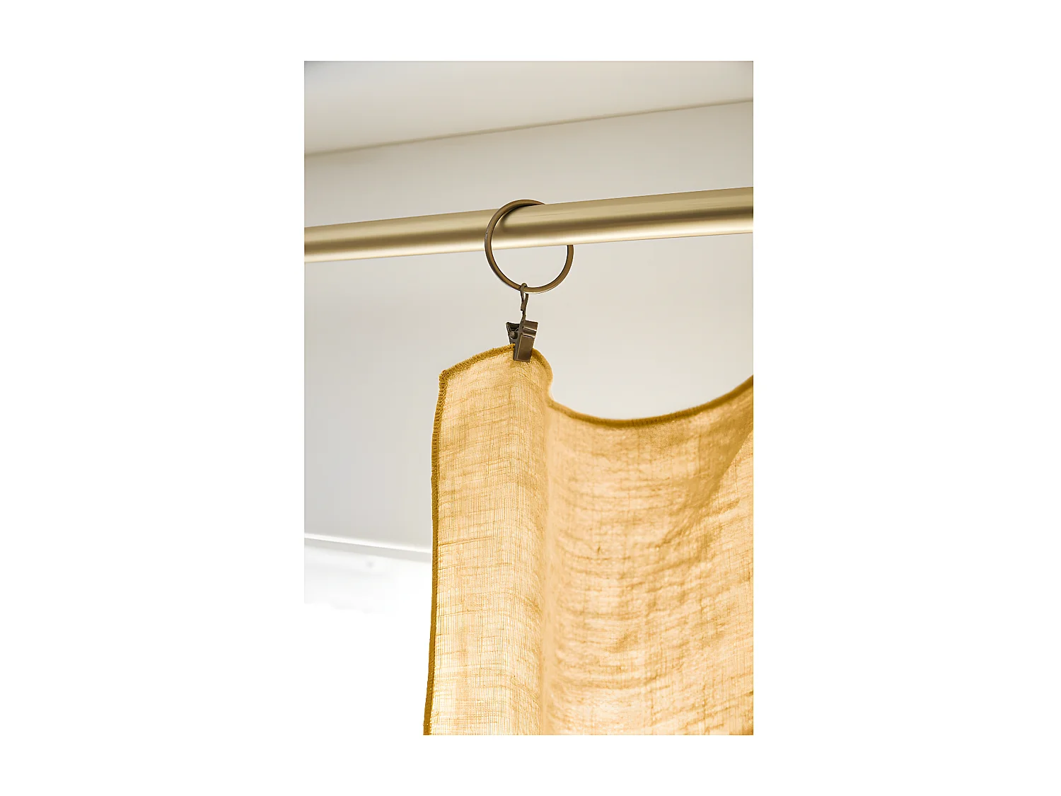 Lot de 2 rideaux ajustables + 8 anneaux pince "Soline" 140 x 270 cm Lin lavé