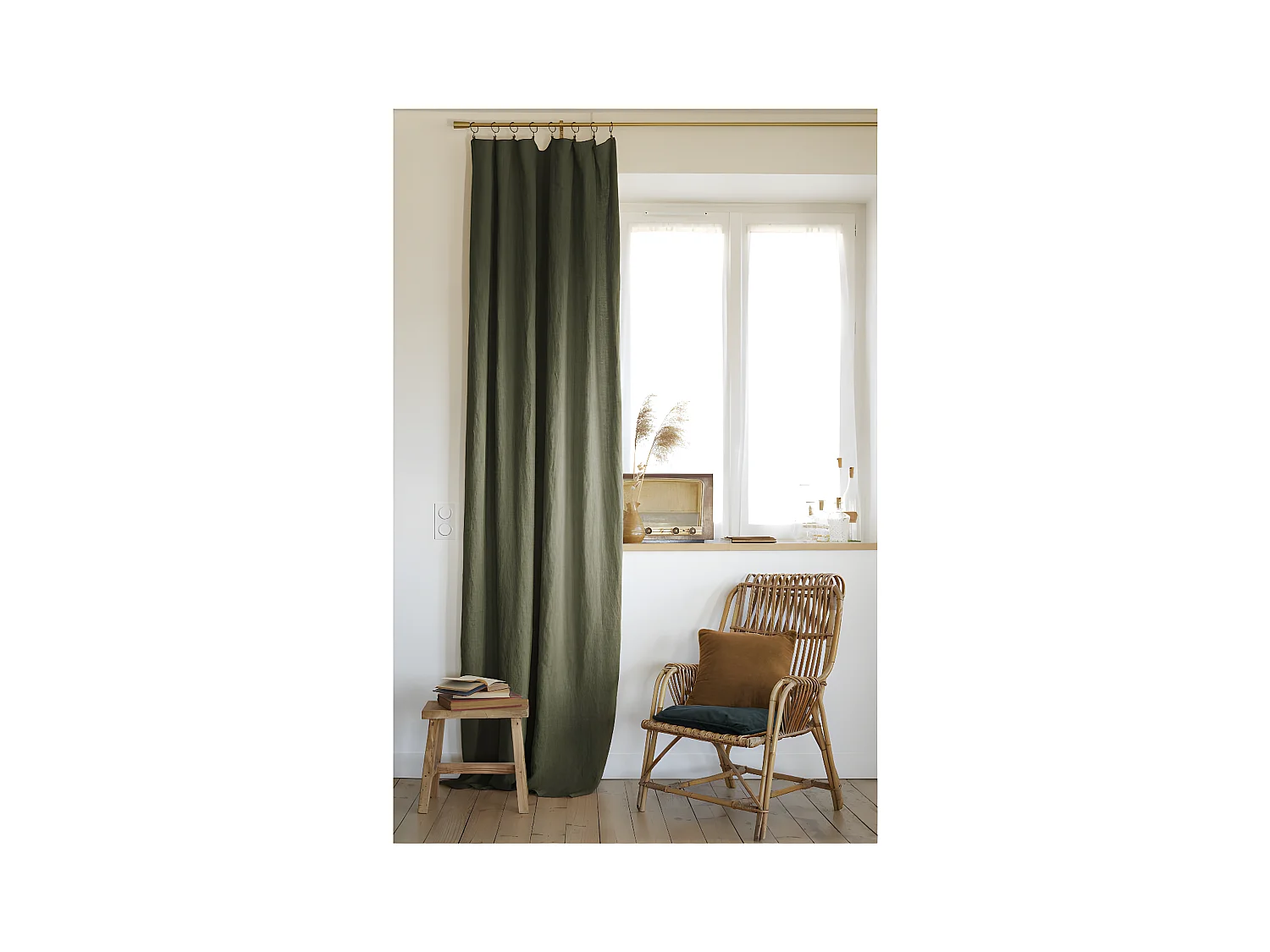 Rideau ajustable + 8 anneaux pince "Soline" 140 x 270 cm Lin lavé
