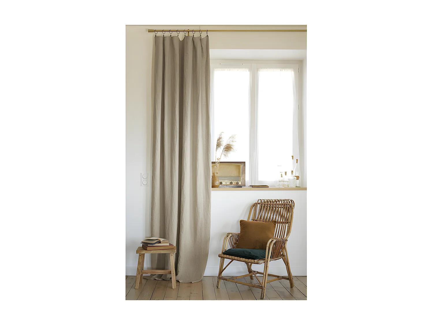 Rideau ajustable + 8 anneaux pince "Soline" 140 x 270 cm Lin lavé