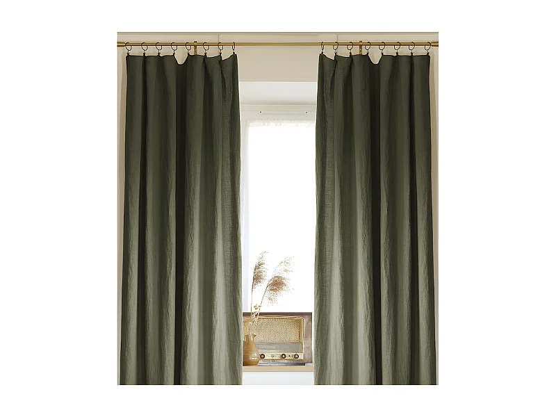 Lot de 2 rideaux ajustable + 8 anneaux pince "Soline" 140 x 270 cm Lin lavé