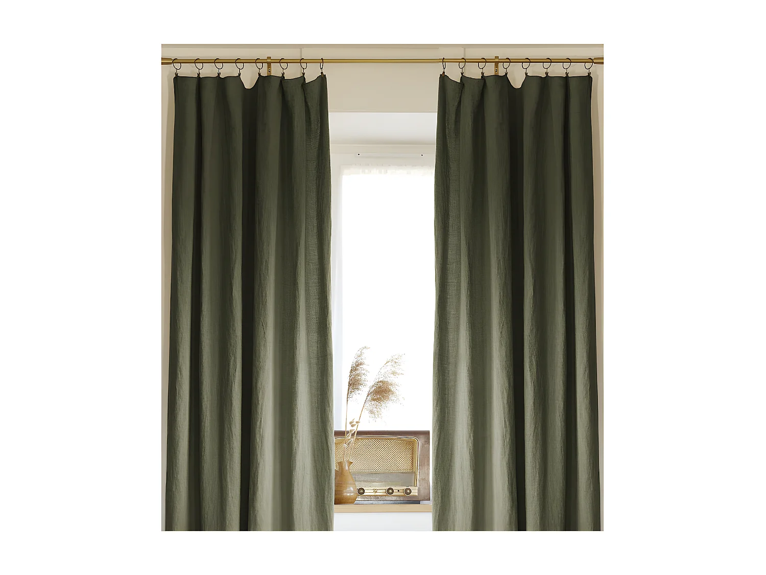 Lot de 2 rideaux ajustable + 8 anneaux pince "Soline" 140 x 270 cm Lin lavé