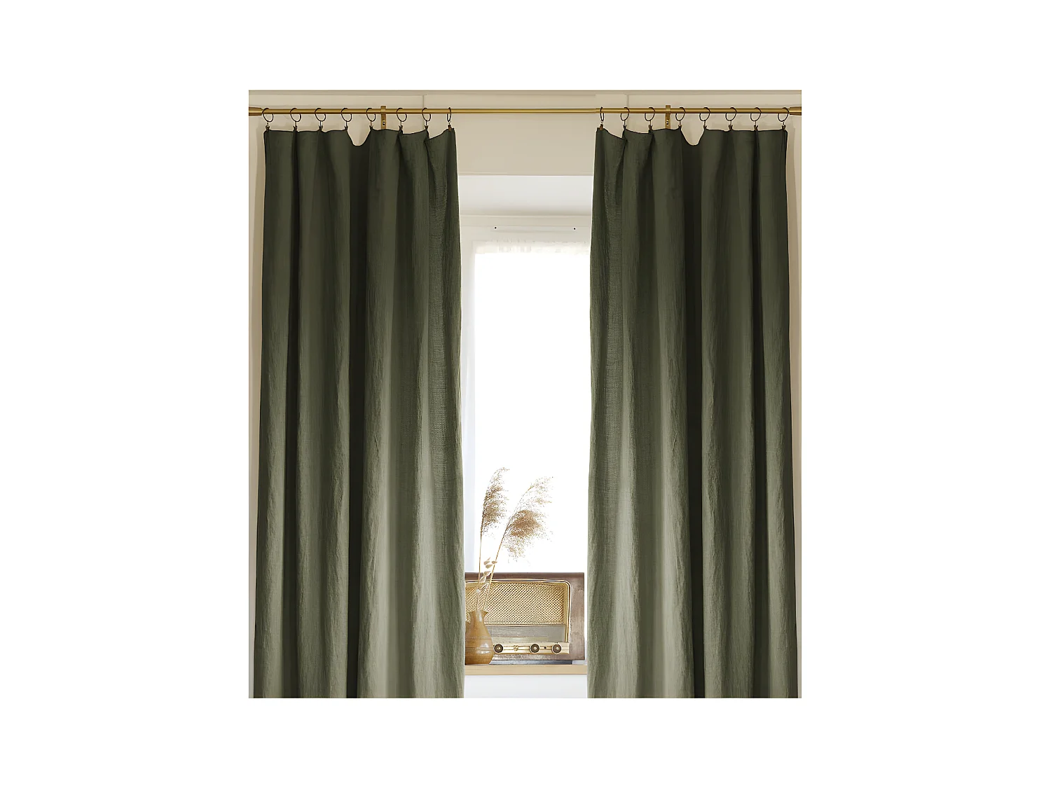 Lot de 2 rideaux ajustable + 8 anneaux pince "Soline" 140 x 270 cm Lin lavé