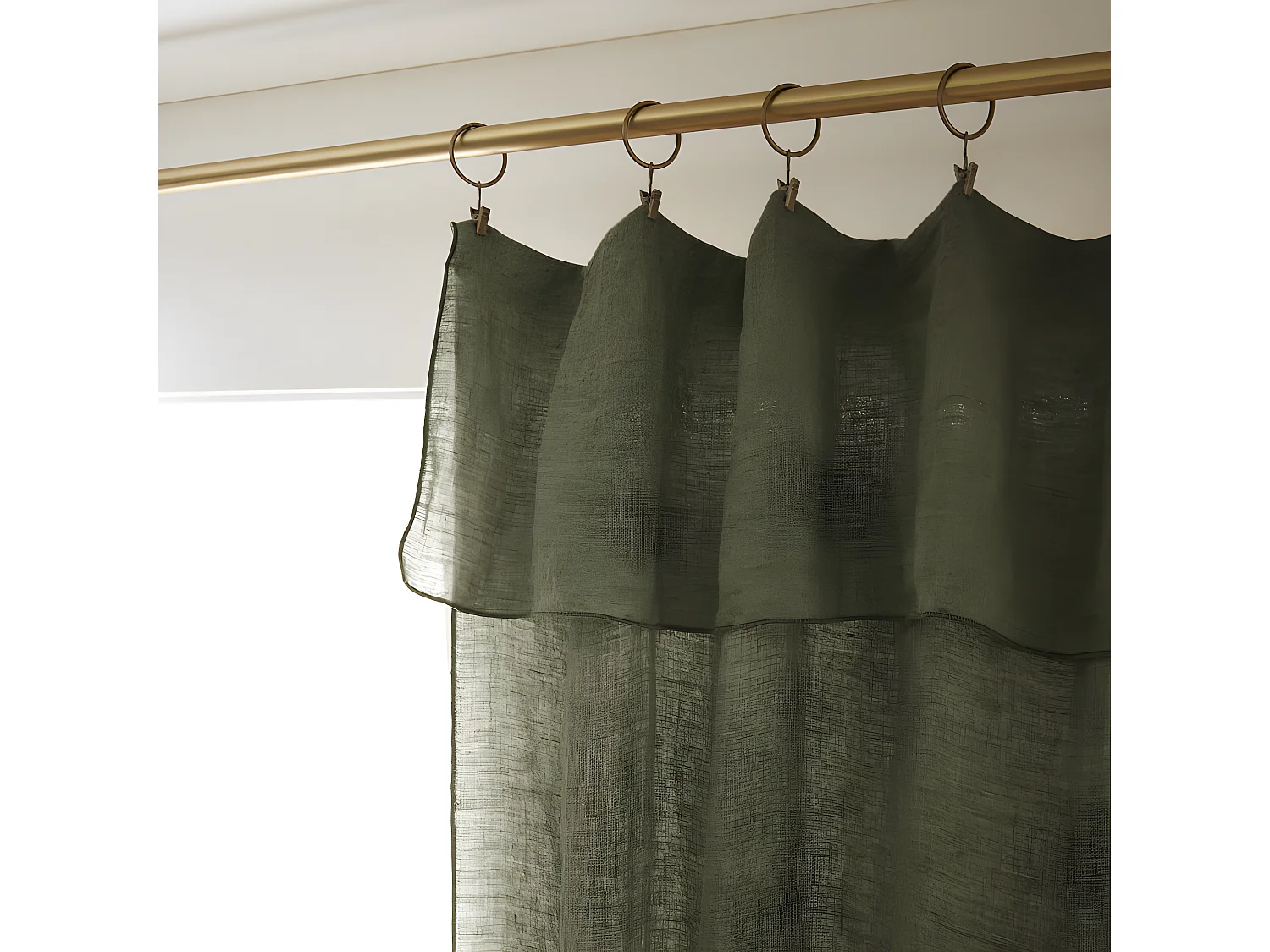 Lot de 2 rideaux ajustables + 8 anneaux pince "Soline" 140 x 270 cm Lin lavé l'Effet Papillon